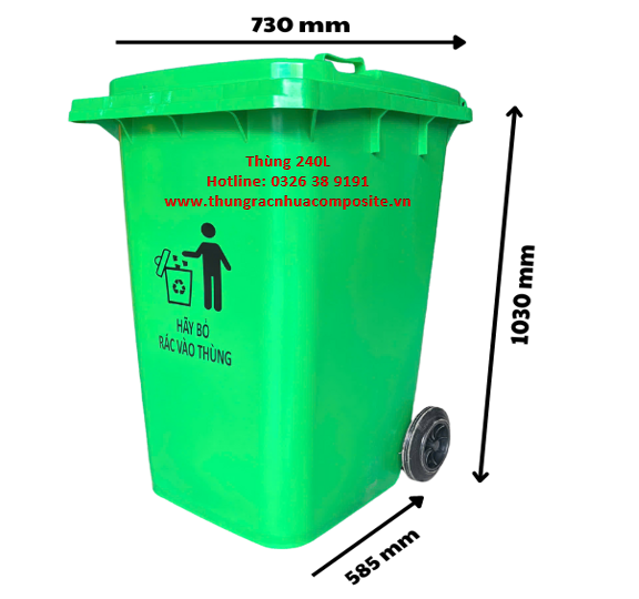 Thùng Rác Nhựa Công Nghiệp HDPE 240L