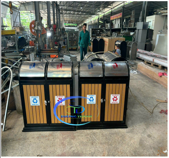thùng rác 2 ngăn giả gỗ