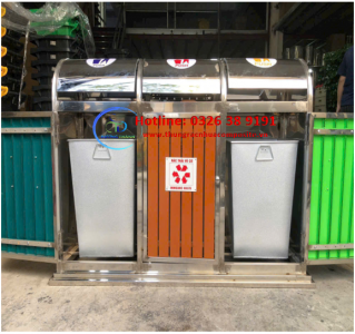 Thùng Rác Inox 3 Ngăn Công Cộng