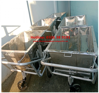 Xe Gom Rác Inox 400l, 500l 3 Bánh Đẩy tay